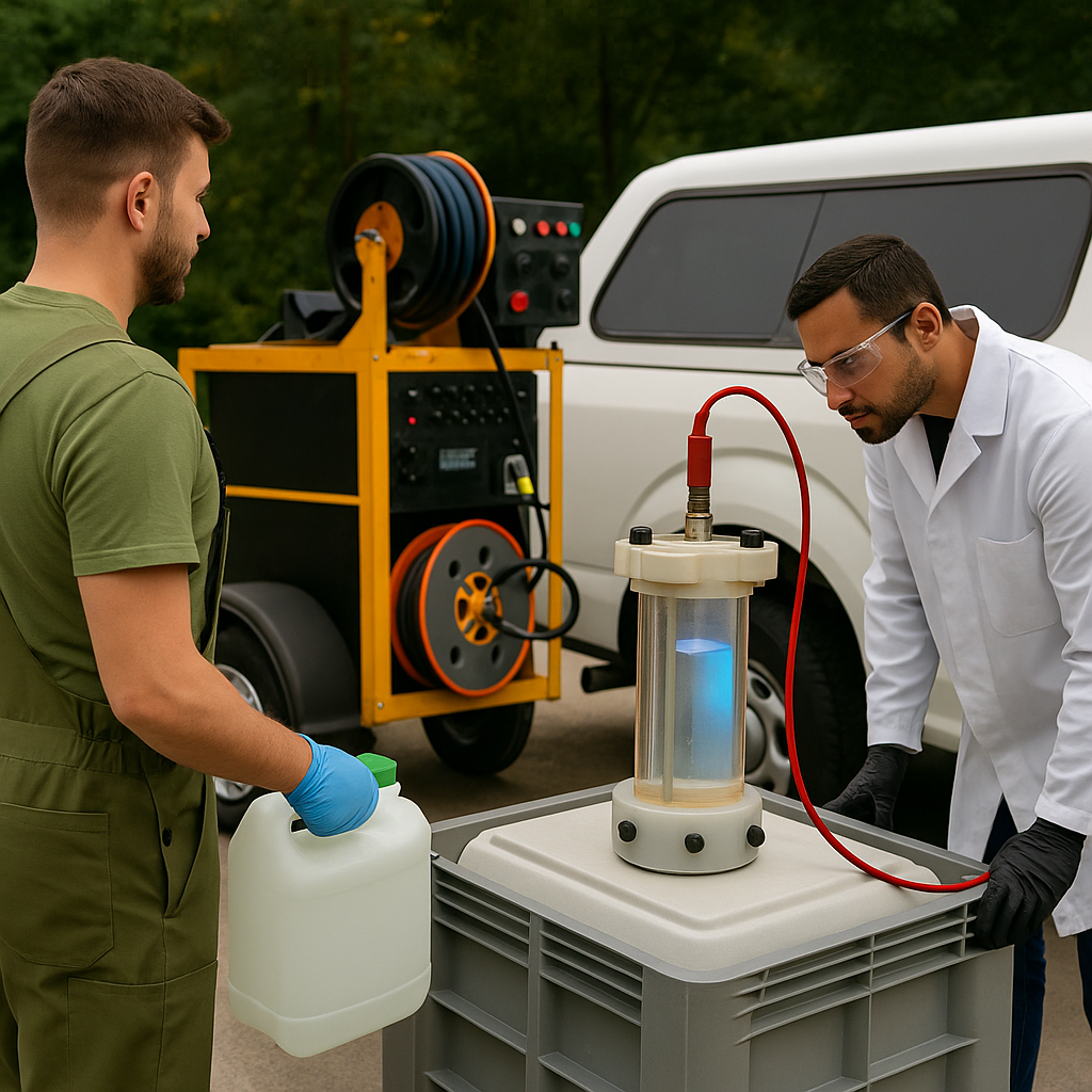 ndustrial wastewater treatment system in operation using SmartMic electrocoagulation technology, showcasing real-time water purification process.